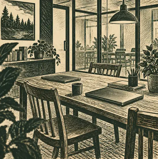 Illustration of consulting businesses equipment and workspace